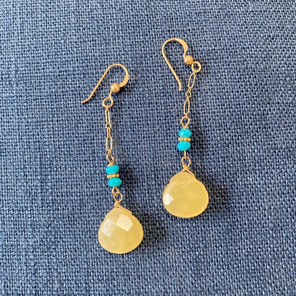 Yellow and Turquoise Stone Dangle Earrings - Picture 1 of 4
